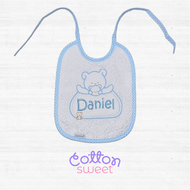 Babero osito con nombre personalizado azul Babero osito con nombre personalizado azul
