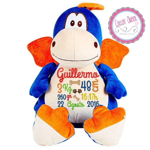 Peluche personalizado mensaje bordado Dragón Azul