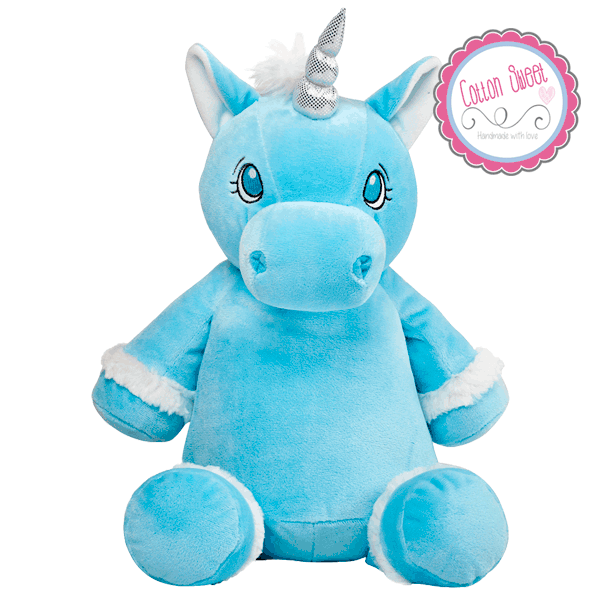 Peluche personalizado mensaje bordado Unicornio Azul