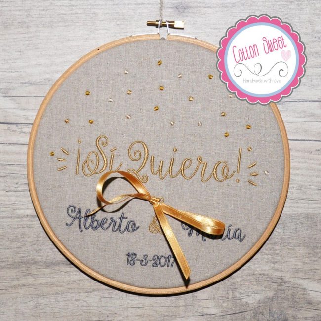 Bastidor Alianzas Bordado Personalizado Anillo Si Quiero Sí Quiero Bastidor Porta Alianzas