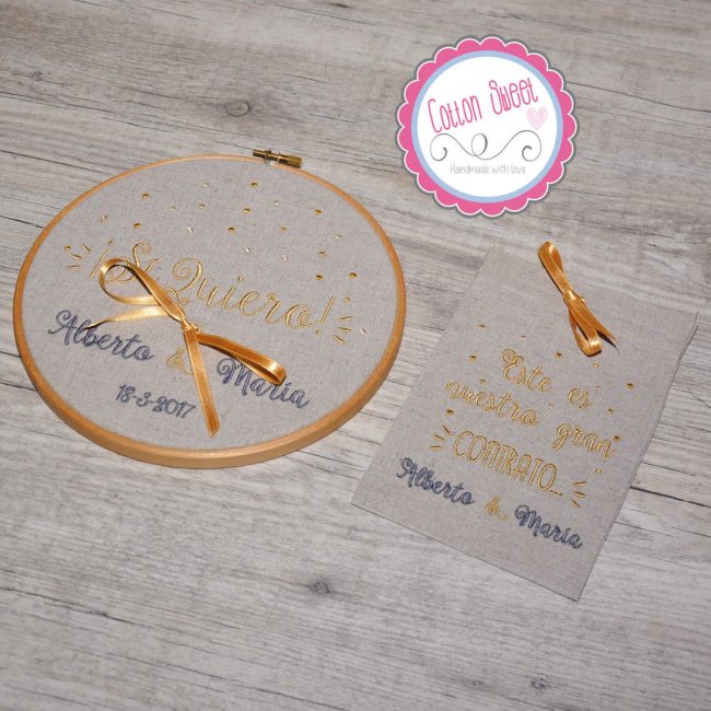 Bastidor Alianzas Bordado Personalizado Anillo Si Quiero2 Sí Quiero Bastidor Porta Alianzas