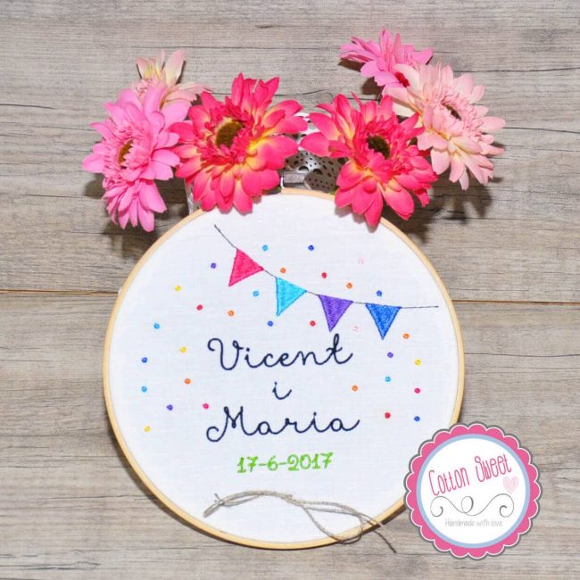 Bastidor Alianzas Bordado Personalizado Banderines Flores Bastidor Alianzas Bordado Personalizado Banderines Flores