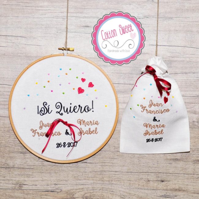 Bastidor Alianzas Bordado Personalizado Si Quiero Sí Quiero Bastidor Porta Alianzas