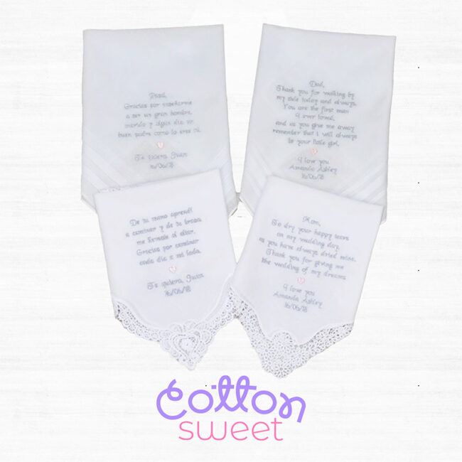 Pañuelo bordado personalizado para boda padre y madre Pañuelo bordado personalizado para boda padre y madre