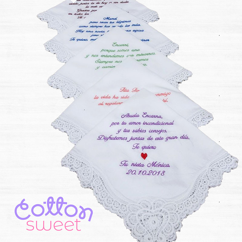 Pañuelos de encaje bordados personalizados de colores para bodas