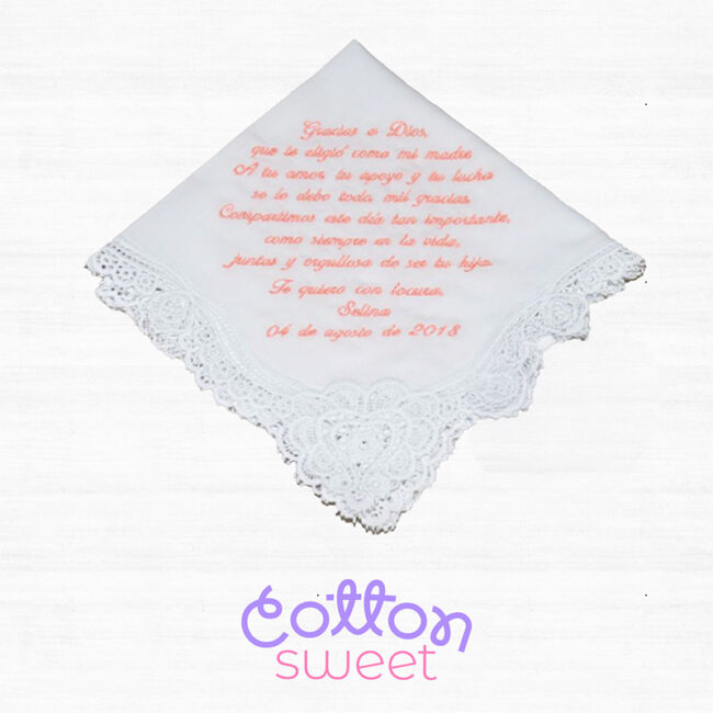 Pañuelo bordado personalizado para boda coral Pañuelo bordado personalizado para boda coral