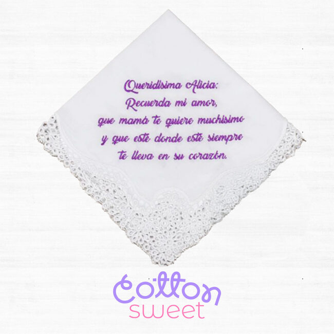 Pañuelo bordado personalizado para boda morado Pañuelo bordado personalizado para boda morado