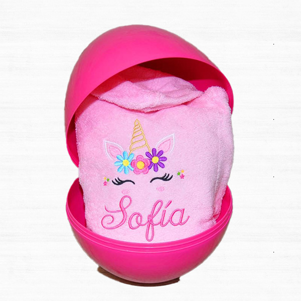 Albornoz rosa personalizado unicornio comunión